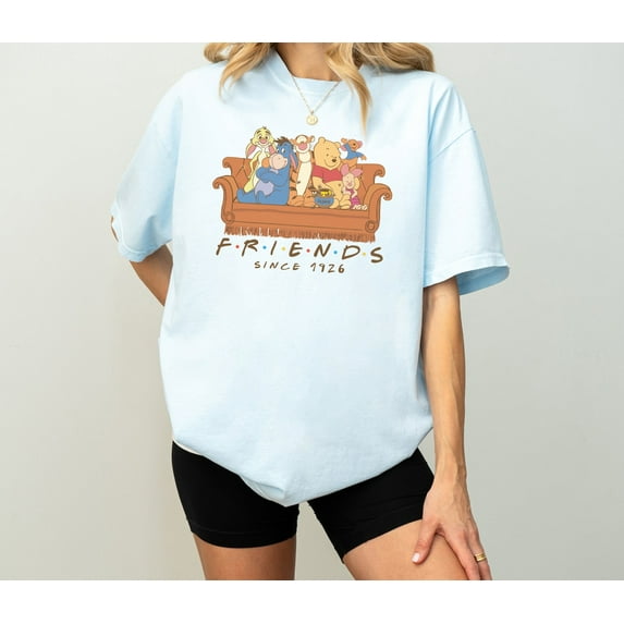 Retro Winnie The Pooh and Friends Sofa Group Shot Comfort Colors T-shirt Family Tee,White Color,Size YXL