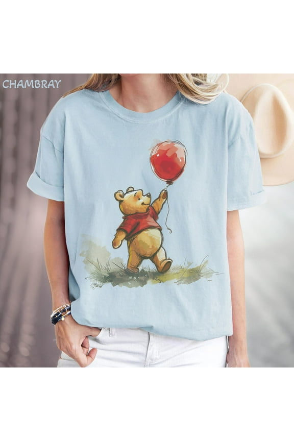 Retro Winnie the Pooh Balloon Classic Cartoon Comfort Colors T-Shirt,Ivory Color,Size 4XL