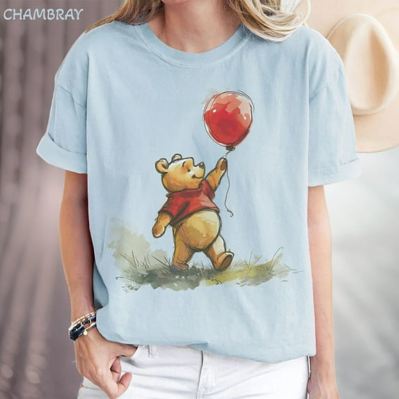 Retro Winnie the Pooh Balloon Classic Cartoon Comfort Colors T-Shirt,True Navy Color,Size L