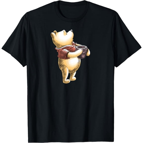 Retro Winnie the Pooh Sketch Unisex Softstyle T-Shirt for Men Women Kids,Black Color,Size 4T