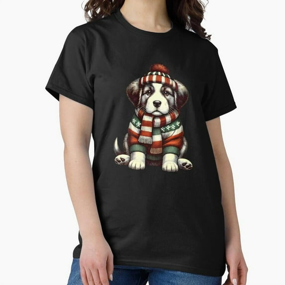 Retro Winter Cute Dog Snowy Vintage Cozy Holiday Aesthetic Unisex T-Shirt, up to size 5XL