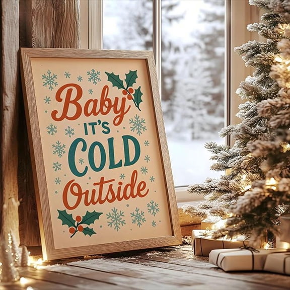Retro Winter Festive Poster, Winter Festive Print, Baby Its Cold Outside, Winter Festive Typography Print Unframed Paper Print
