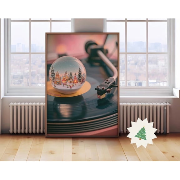 Retro Winter Poster, Snow Globe On Vinyl Wall Art, Trendy Wall Art, Funky Winter Decor, Music Winter Poster, 1029, Unframed Poster Size 8x12