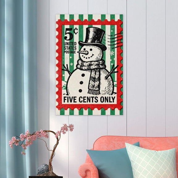 Retro Winter Stamp Print, Whimsical Snowflake, Winter Wall Art Home Decor #66, Unframed Poster Size 8x12