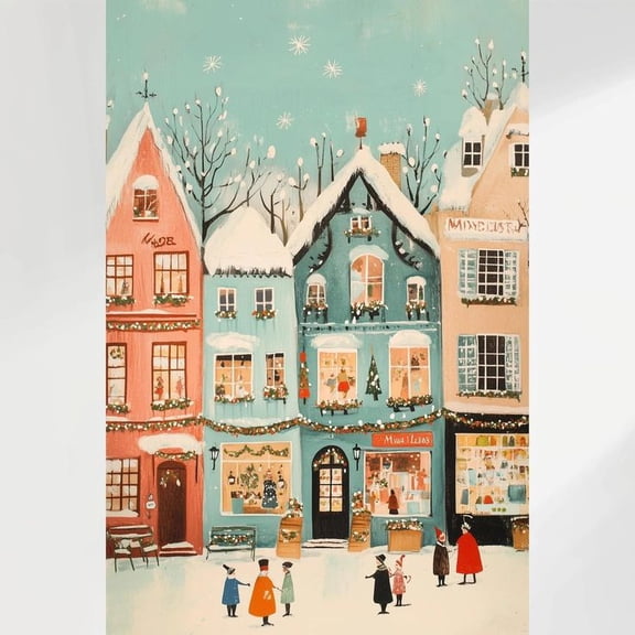 Retro Winter Town Wall Art Poster Size 24''x36'' -Gategoo