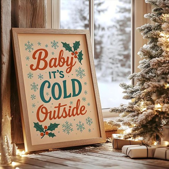 Retro Winter Winter Baby Its Cold Outside Winter Typography Style Three, Unframed Paper Print