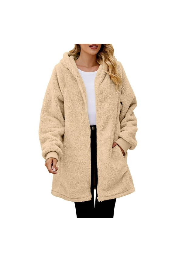 Retro Winter Wram Long Sleeve Fleece Hoodies Outwear Coat For Women Ladies Party Casaul Loose Fleece Fluffy Hooded Sweater Sweatshirt Tops Shirt With Pocket