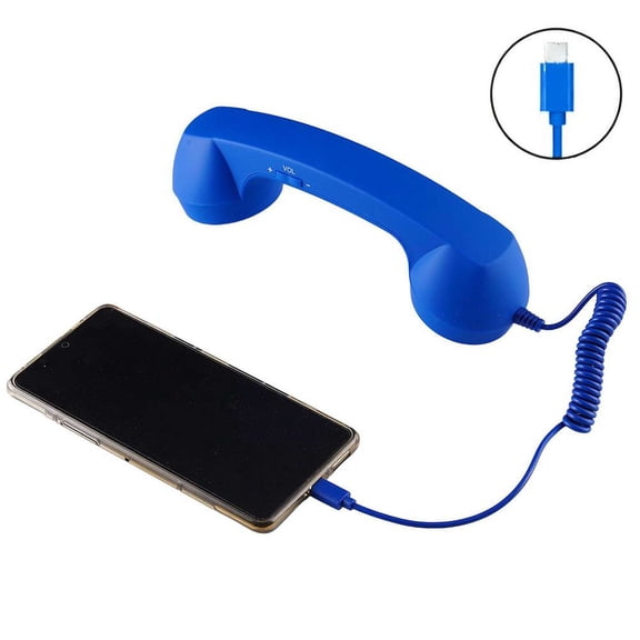 Retro Wired Phone Handset for Smartphones, Type-C Phone Receiver with High-Fidelity Speaker and Microphone, Ergonomic Grip, Noise Filtering, Vintage Telephone Handset,Blue