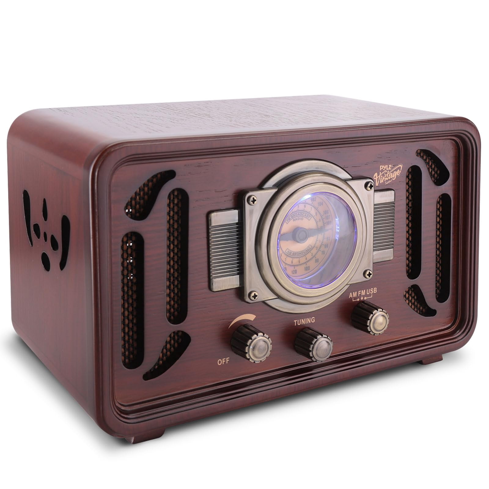 Retro Wireless Bluetooth Radio Speaker - Classic Vintage Style Audio Sound Receiver System w/Built-in Stereo Speakers, USB, SD Card Slot, AUX, RCA, MP3, AM/FM Tuner - Pyle PUNP34BT