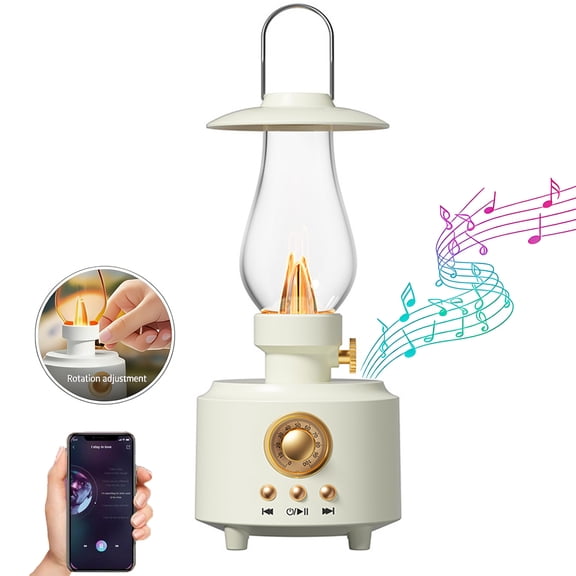 Retro Wireless Bluetooth Speaker, Portable Bluetooth Speaker with Light, HD Sound IPX4 Waterproof Infinitely Dimmable ,Supports AUX/TF Card/USB for Camping Kitchen Desk Office Party Outdoor(White)