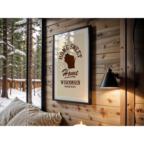 Retro Wisconsin Badger State Cabin Poster , Poster Print Only
