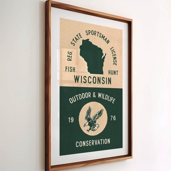 Retro Wisconsin Wildlife Print Outdoors Art Sportsman Permit Poster Fishing + Hunting Wall Art