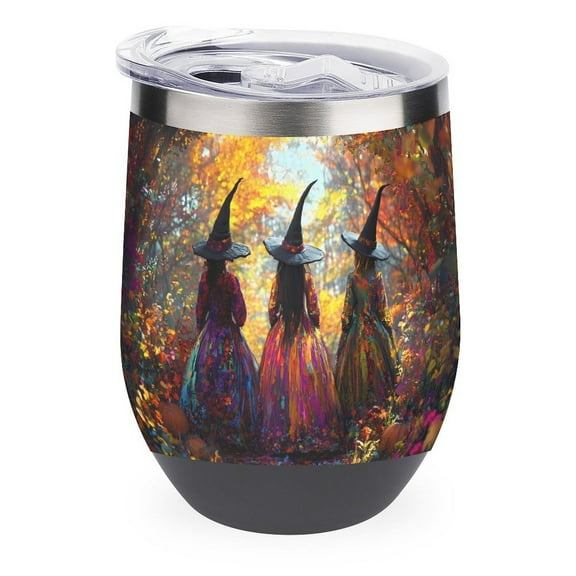 Retro Witches Halloween Pumpkin 12oz Wine Tumbler with lid Stainless Steel Travel Mugs Double Wall Insulated Travel Coffee Cup Wine Glasses One size