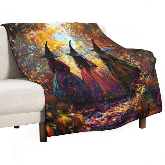 Retro Witches Halloween Pumpkin Super Soft Blanket Christmas Throw Blanket Flannel Microfiber Blankets for Couch Bed Sofa Fluffy and Warm 30"x40"