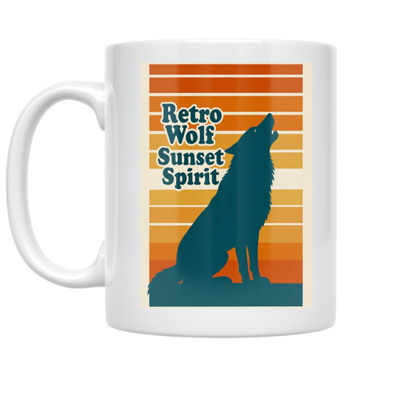 Retro Wolf Sunset Spirit - Nature Lover - 11 oz Ceramic Coffee Mug