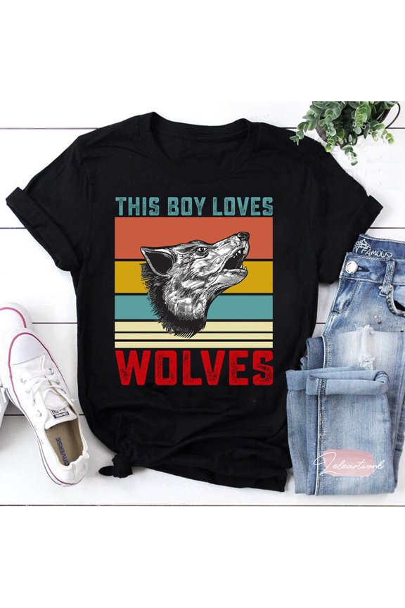 Retro Wolves Lover Wild Animal Illustration Vintage Style Graphic Tee,for unisex up to 5XL