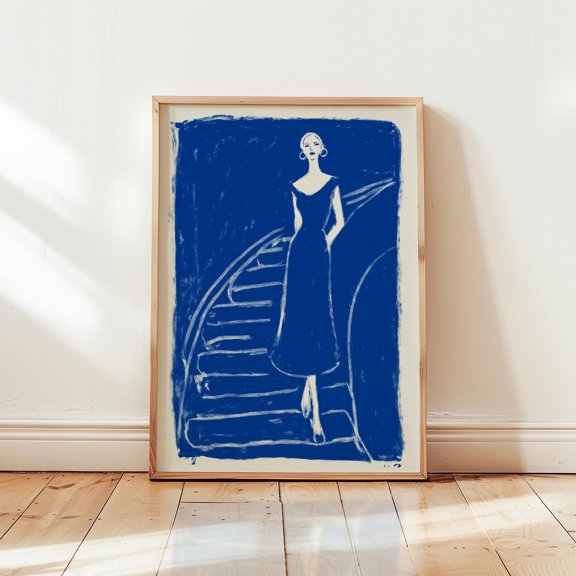 Retro Woman Illustration Midcentury Style Screenprint