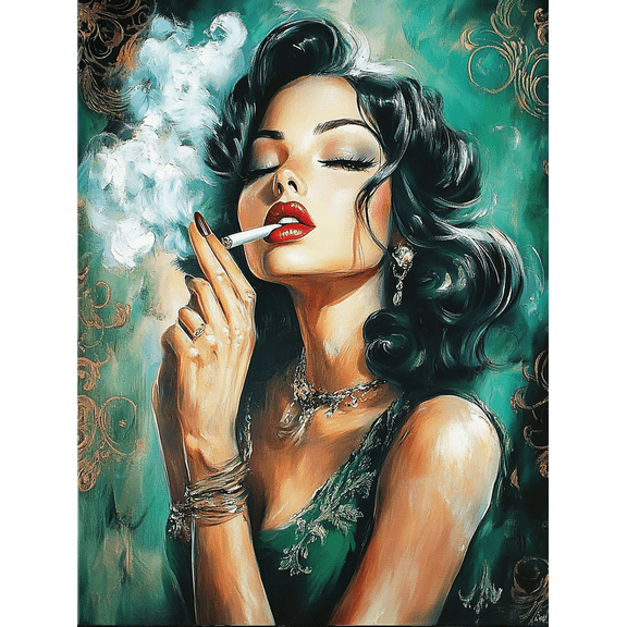 Retro Woman Smoking Cigarette Canvas Wall Art Perfect for Living Room Bedroom Bathroom Office and Dining Room Decoration.