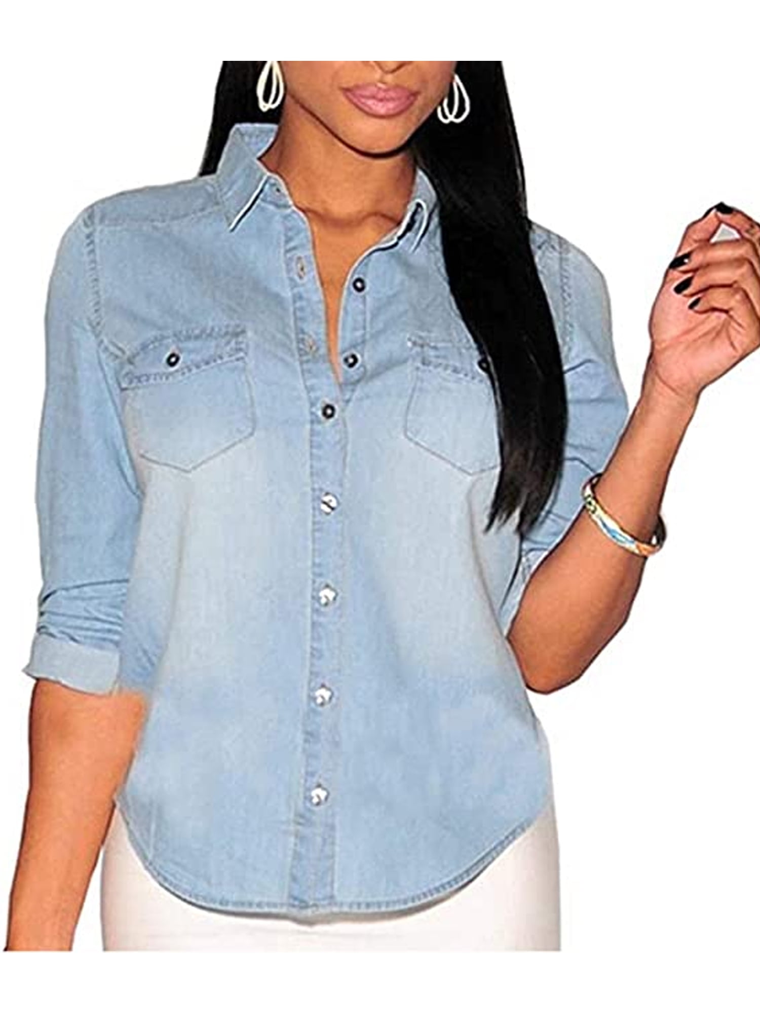 Soft denim blouse sales