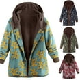 thumbnail image 1 of Retro Women Floral Print Thicken Long Sleeve Hooded Button Padded Coat Outwear, 1 of 8