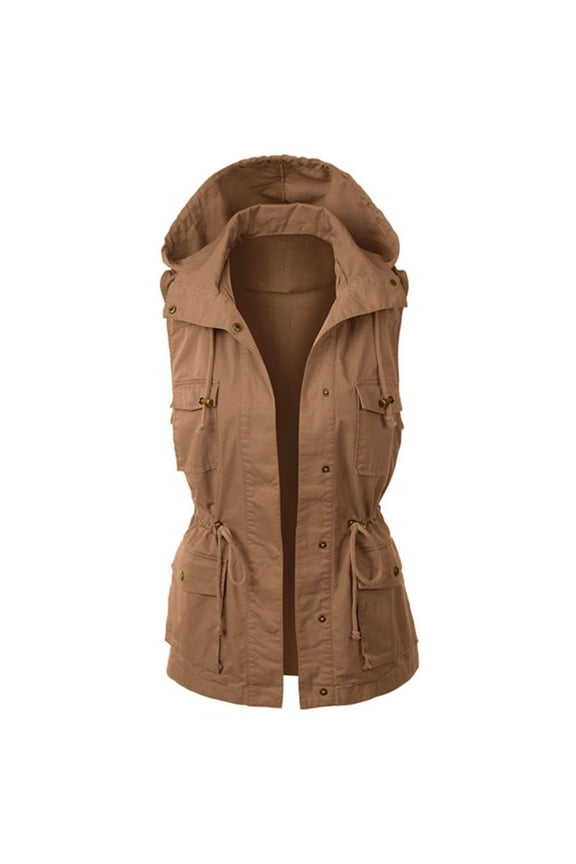 Retro Women Outwear Tops Womens Hooded Vest Jacket Sleeveless Utility Vest For Women