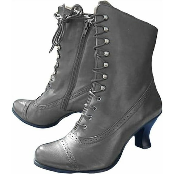 Retro Women's Boots - Lace-Up Design with Comfortable Chunky Heel, Fall/Winter Dressy