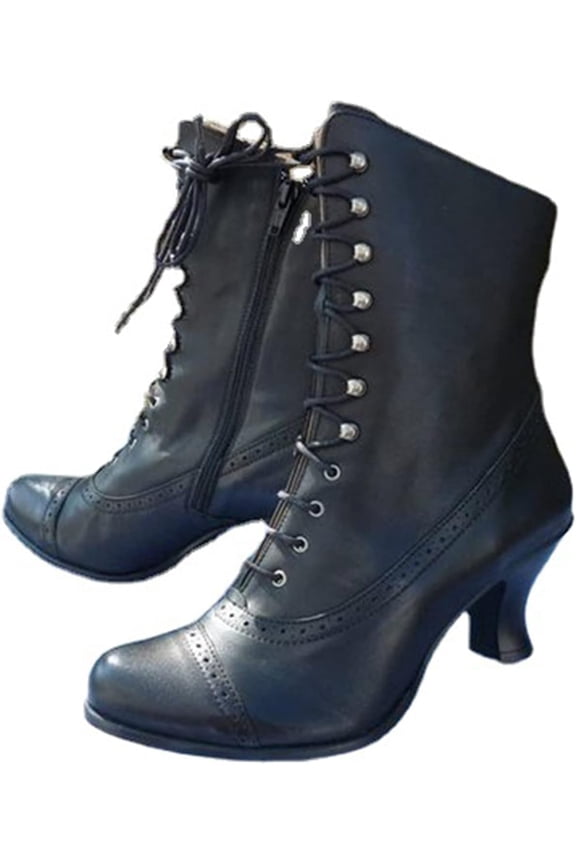 Retro Women's Boots - Lace-Up Design with Comfortable Chunky Heel, Fall/Winter Dressy