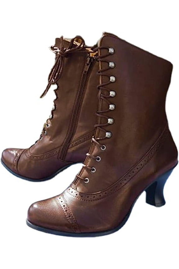 Retro Women's Boots - Lace-Up Design with Comfortable Chunky Heel, Fall/Winter Dressy