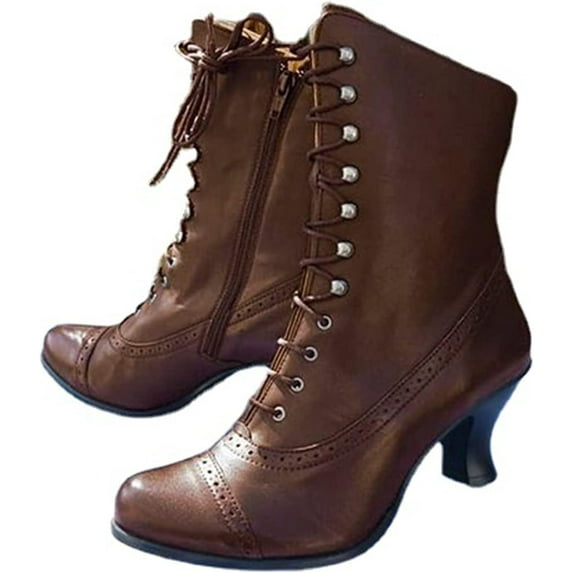 Retro Women's Boots - Lace-Up Design with Comfortable Chunky Heel, Fall/Winter Dressy