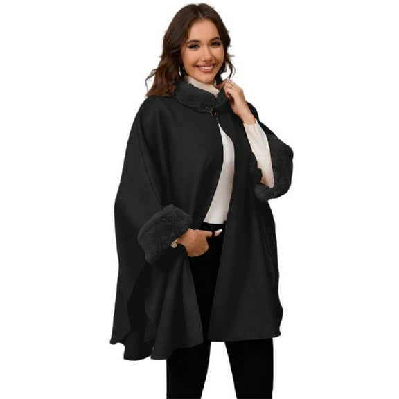 Retro Women's Capes Jackets with Collar Baggy Ponchos Cardigan Outwear