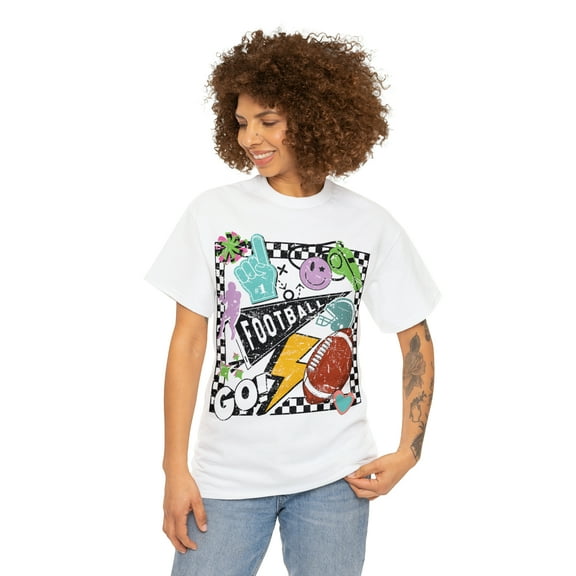 Retro Women's Football T-shirt Womens Trendy Cute Shirt Female Game Day White Large Tee
