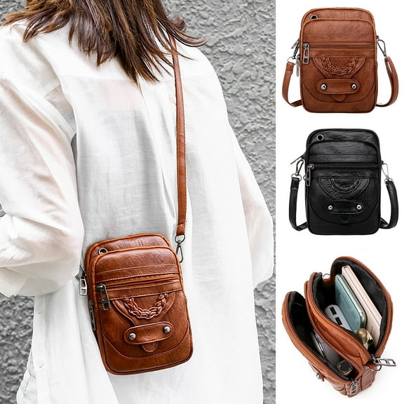 Retro Women's Shoulder Bag | Washed Leather Multi-Compartment Handbag | Adjustable Strap | Fits Large Screen Cell Phones & Essentials | Compact Size 7.5"x5.1"x1.6" | Lightweight Stylish Design