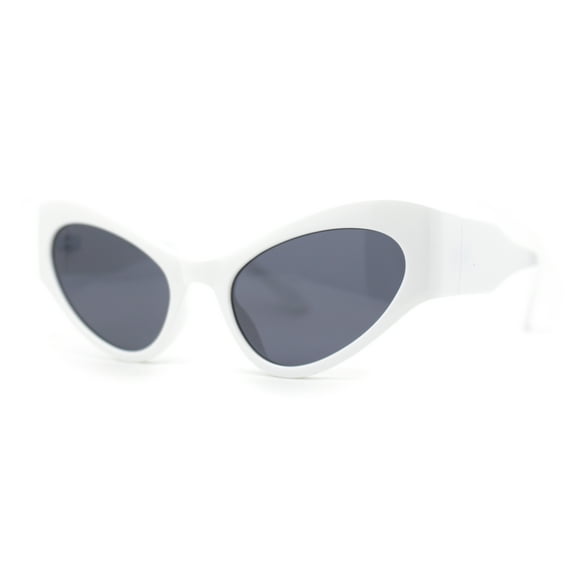 Retro Womens High Temple Thick Arm Plastic Cat Eye Sunglasses White - Black