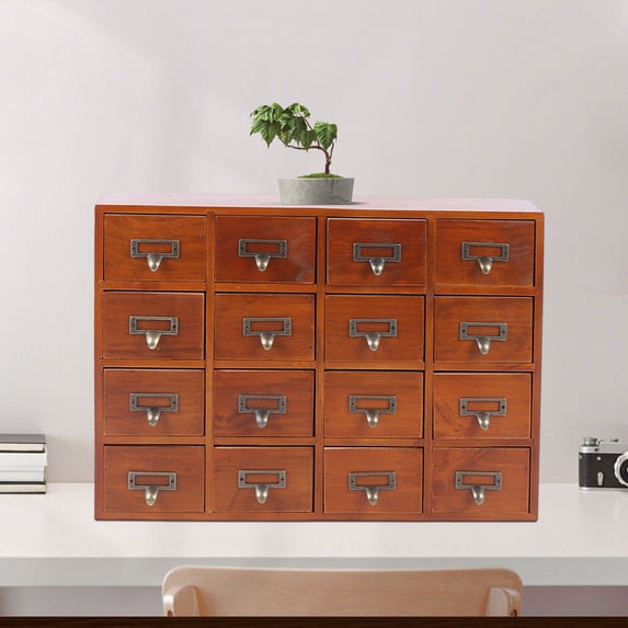 Retro Wood Apothecary Cabinet 16 Drawers Desk Drawer Organizer Storage Box