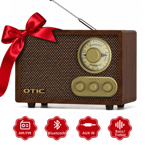 Retro Wood Bluetooth Radio with Built-in Speakers: Elegant & Vintage Design, Rotary AM/FM Tuning Dial, Bass & Treble Control, Wireless Streaming
