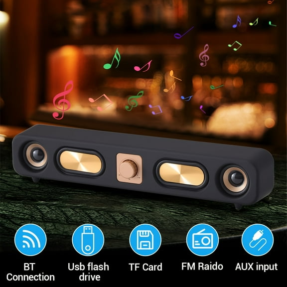Retro Wood Color Bluetooth Speakers with Dual 2in Woofersm, 2 X 5W Wireless Sound Bar Speaker for Desktop, PC, Laptop, Tablet & Smartphone, Hands Free Call