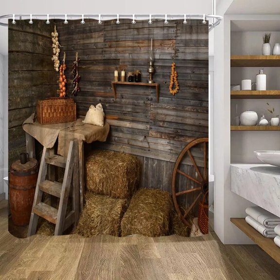 Retro Wood Doors Shower Curtain Set Rustic Old Vintage Barn door Fabric Bathroom Curtains Farmhouse Bath Decor Bath Screens Hook