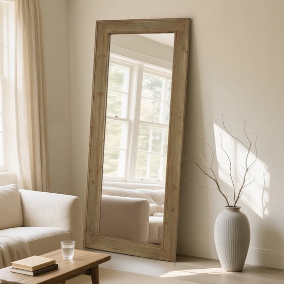 Retro Wood Framed Rectangular Wall Mirror - 27x67