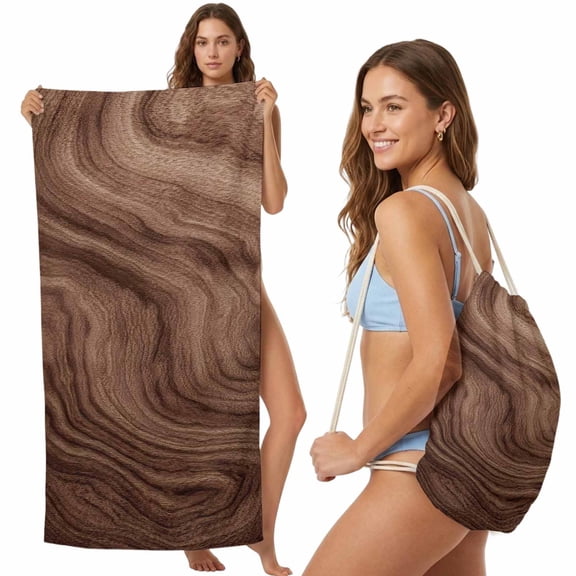 Retro Wood Grain 2-in-1 Beach Towel Backpack,Quick Dry Beach Towel Blanket Bag,Rustic Farmhouse Wooden Board Brown Portable Bath Pool Yoga Swim Picnic Camping Towels Travel Essential 27.6x55 Inches