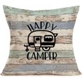 thumbnail image 1 of Retro Wood Grain Background Pillow Cover Happy Camper Rv Throw Pillow Case Cotton Linen Standard 18”x18” Cushion Cover Travel Home Camper Decor, 1 of 4