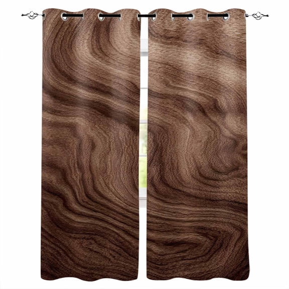 Retro Wood Grain Blackout Curtains for Bedroom, Rustic Farmhouse Wooden Board Brown Thermal Insulated Kitchen Drapes with Grommets, Light Blocking Window Treatment, 2 Panels 52" x 63"