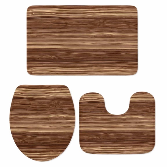 Retro Wood Grain Brown Bathroom Rugs Set Country Rustic Barn Plank Texture Non Slip Absorbent Soft Bath Mats 3 Piece Set with Bathroom Rug, U-Shaped Floor Mat, Toilet Seat Cover Small Size