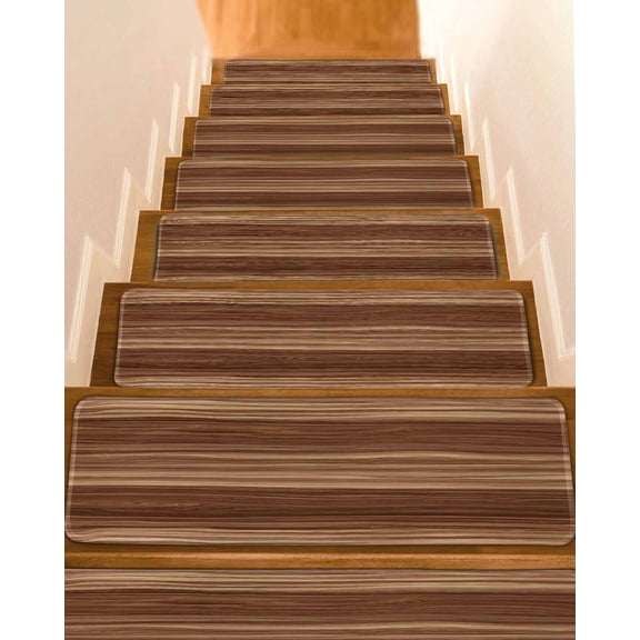 Retro Wood Grain Brown Stair Treads Country Rustic Barn Plank Texture Indoor Non Slip Peel and Stick Stair Treads for Wooden Steps 7 PCS, Soft Adhesive Staircase Mats Runner Rugs 8"x30"