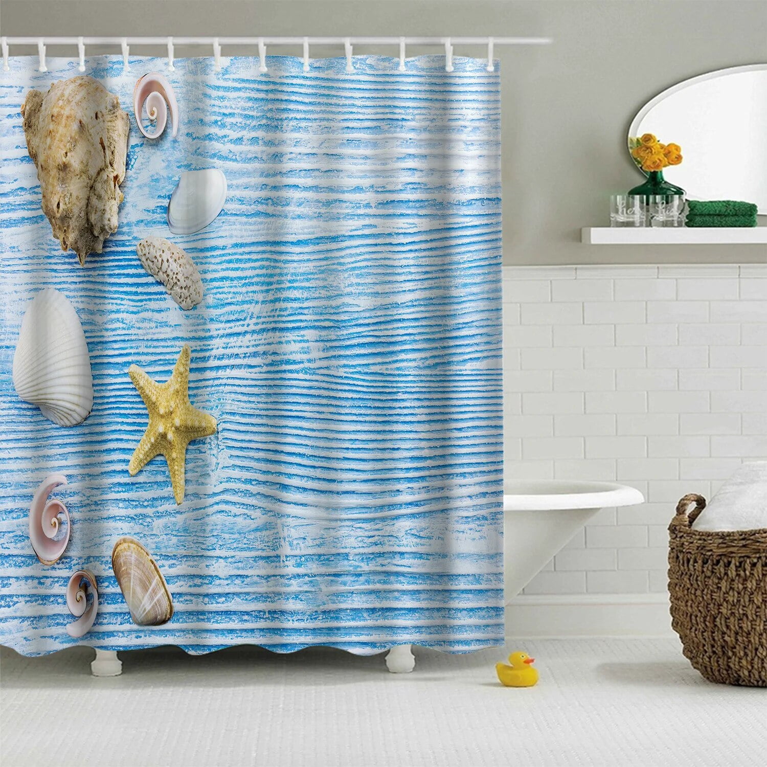 Retro Wood Grain Flowers Shower Curtain Rose StarfishBathroom Waterproof Bath Curtains Bathtub ...