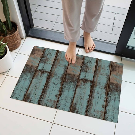 Retro Wood Grain Indoor Door Mat 16x24 Inch Gradient Barn Door Farmhouse Board Front Door Mat Non Slip Washable Entryway Rug Low Profile Dirt Trapper Doormat for Bathroom Kitchen Bedroom