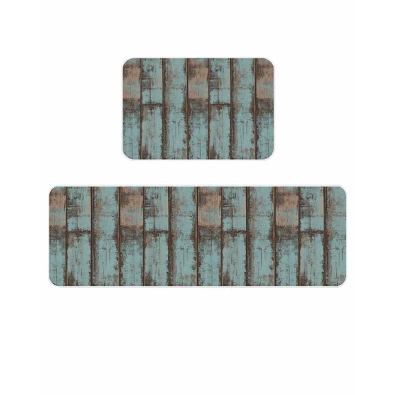 Retro Wood Grain Kitchen Mats for Floor 2 Piece, Gradient Barn Door Farmhouse Board Absorbent Non-Slip Kitchen Rugs Comfort Standing Mat for Laundry, Hallways 23.6"x35.4"+23.6"x70.9"