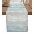 Retro Wood Grain Light Blue Gradient Table Runner Home Wedding Table