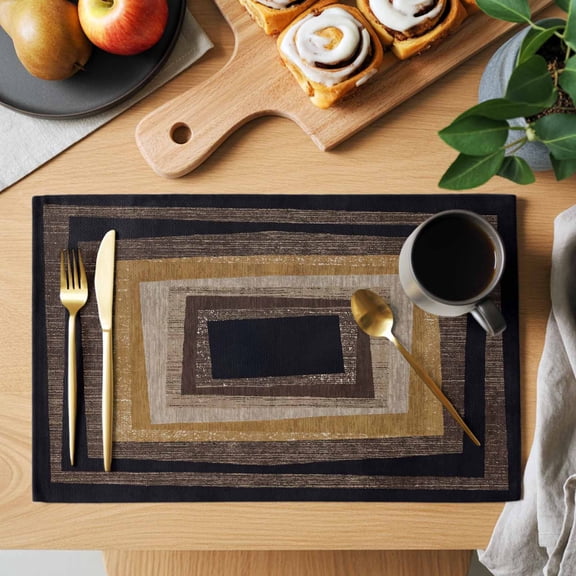 Retro Wood Grain Placemats Set of 1, Abstract Brown Black Yellow Geometric Art Heat Insulated Linen Place Mats, Washable Stain-Proof Table Mats for Dining Tables Holiday Decor 13x19 Inches