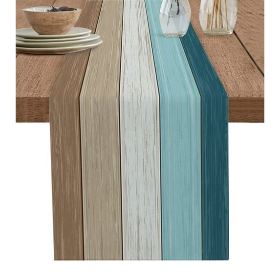 Retro Wood Grain Planks Stripes Table Runner Modern Party Dining Table Runner Wedding Table Cover Home Decor Tablecloth