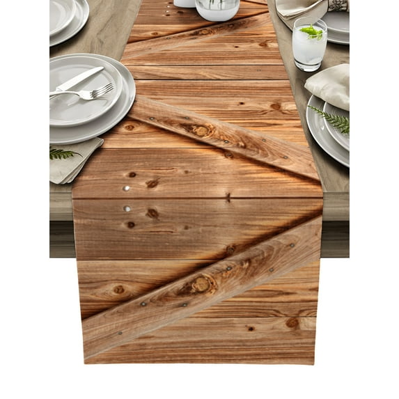 Retro Wood Grain Planks Stripes Table Runner Modern Party Dining Table Runner Wedding Table Cover Home Decor Tablecloth